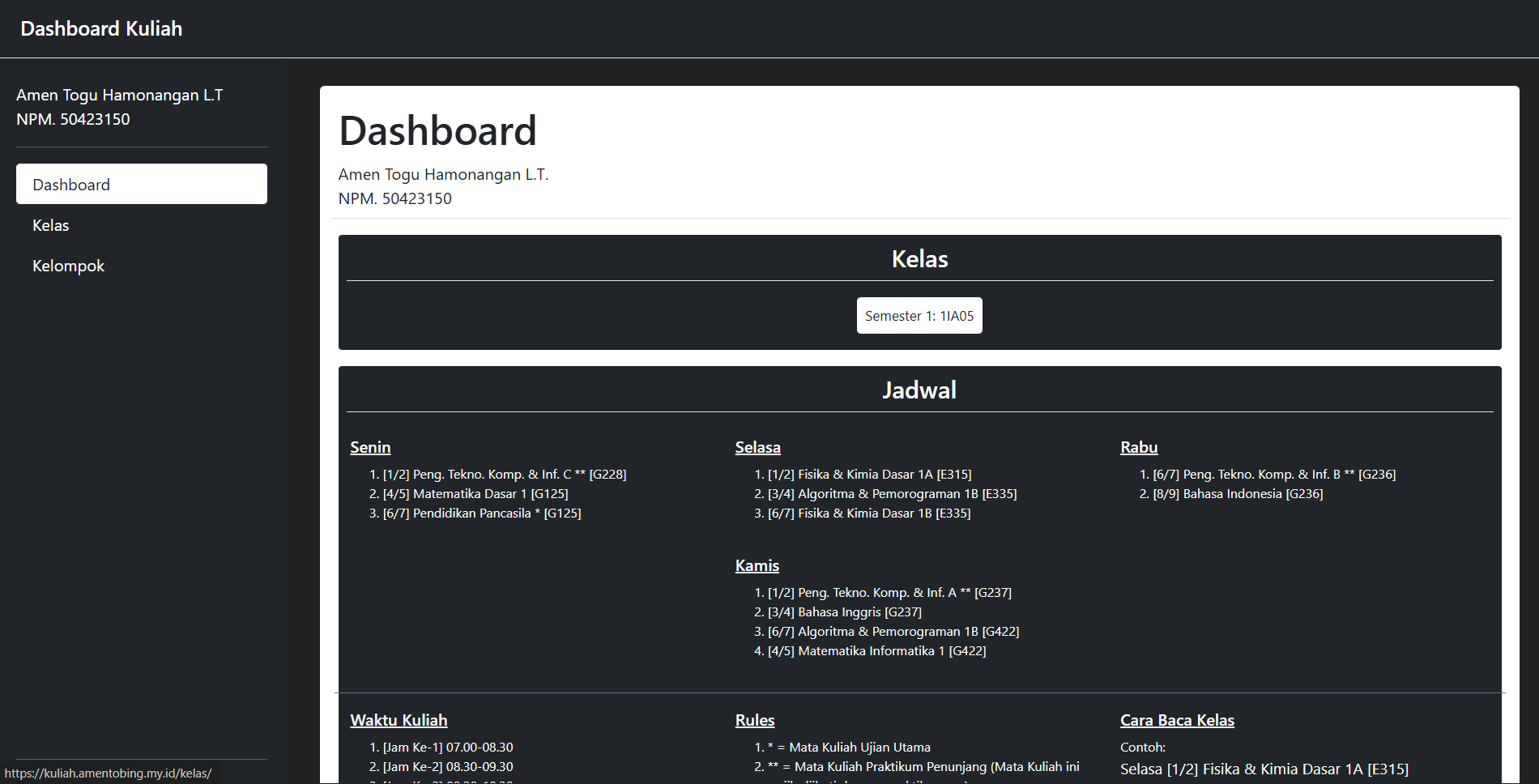 Dashboard Kuliah